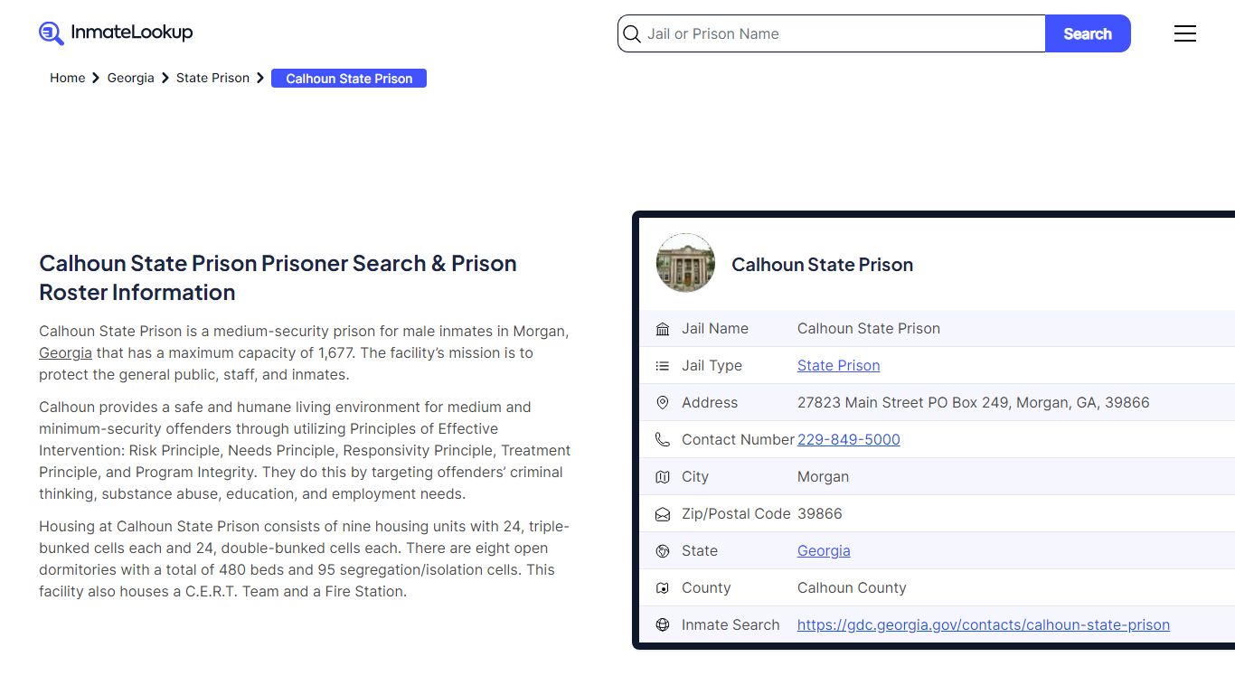 Calhoun State Prison Inmate Search and Jail Roster Information