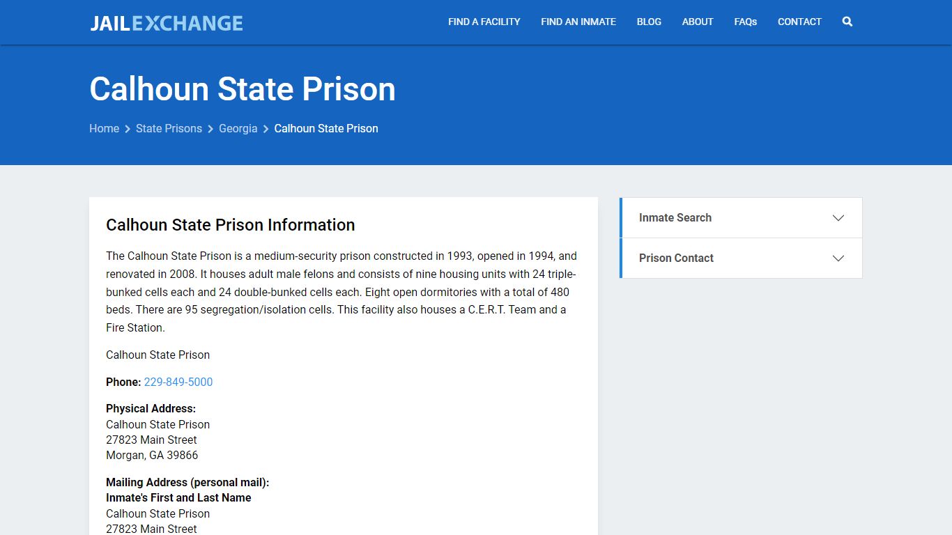 Calhoun State Prison Inmate Search, GA - Jail Exchange