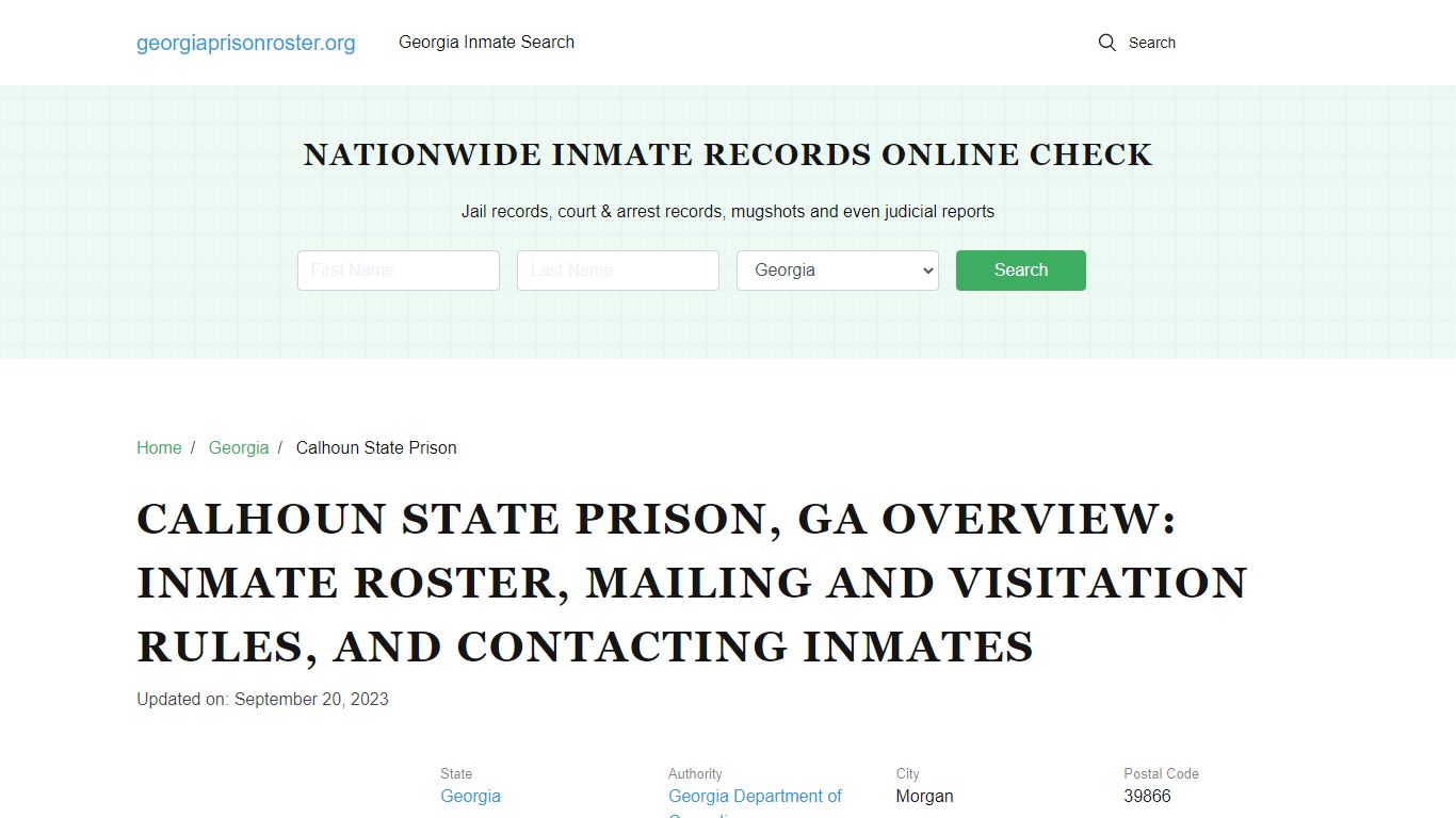 Calhoun State Prison, GA: Inmate Search, Visitation & Contacts